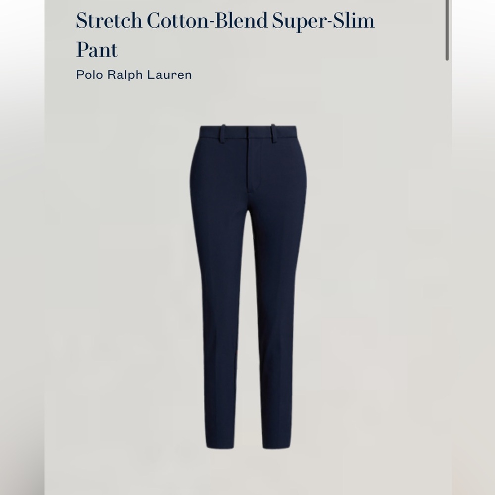 New Ralph Lauren Polo Authenticated Navy Cotton Slim Pants- Size 12
